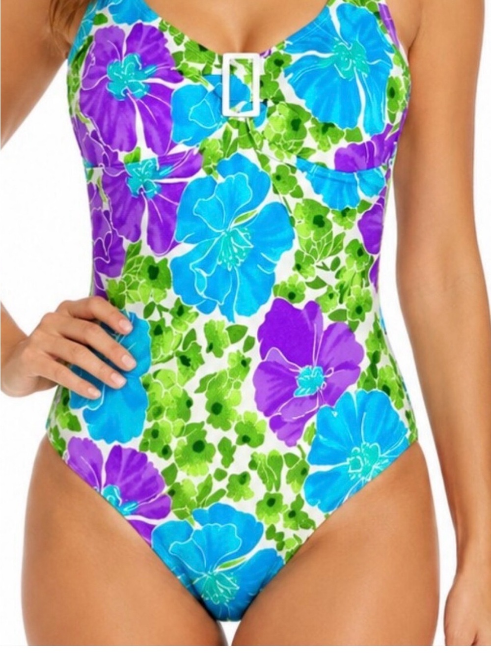 INGEAR NWT Swimsuit Womens 8 Turquoise Floral One Piece Tank Bathing Sui